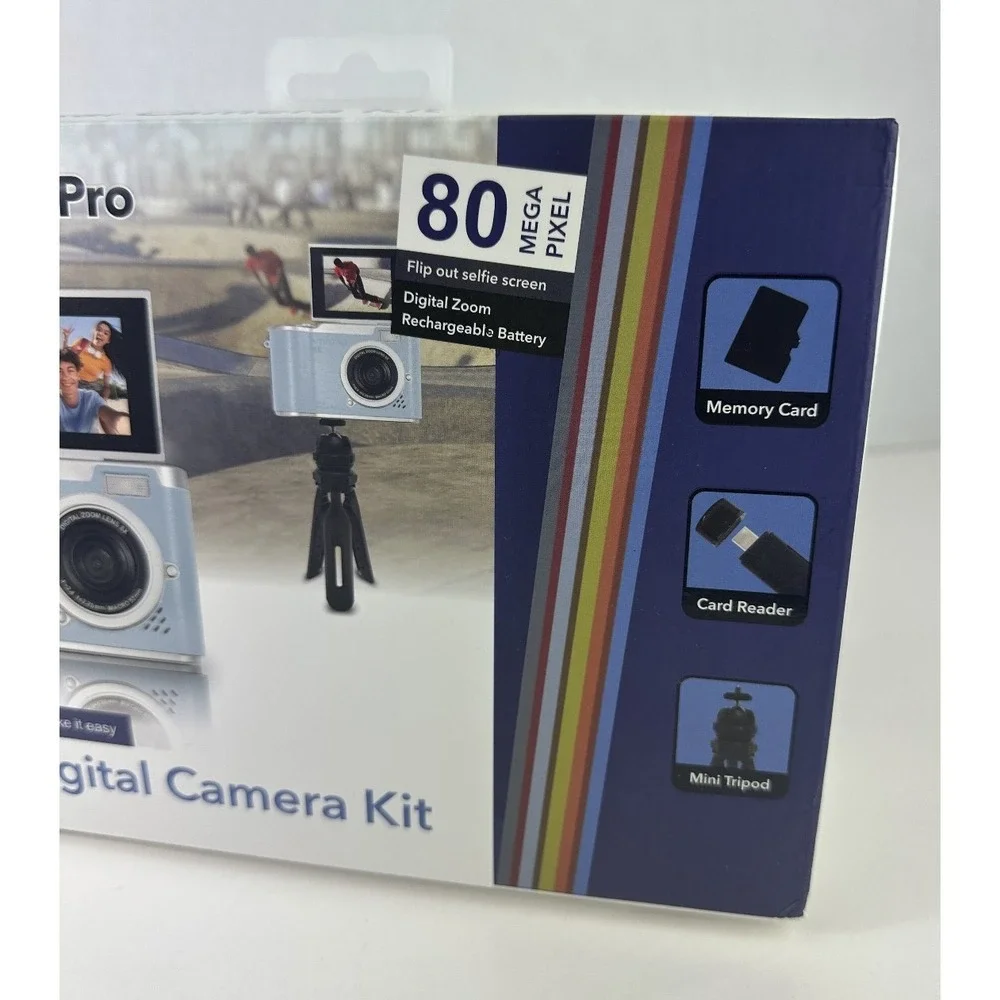 New! Blue Vivitar Snapshot Pro 4K Digital Camera Kit Video W/ Flip Out Screen